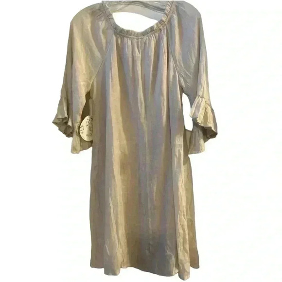 Naif Crinkle 3/4 Sleeve Ruffle cottagecore boho Shift Dress- Beige/off-white M - Picture 2 of 12